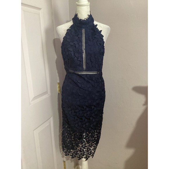 Bardot Gemma Collar Lace Sleeveless Navy Blue Midi Dress 6 - Picture 2 of 12